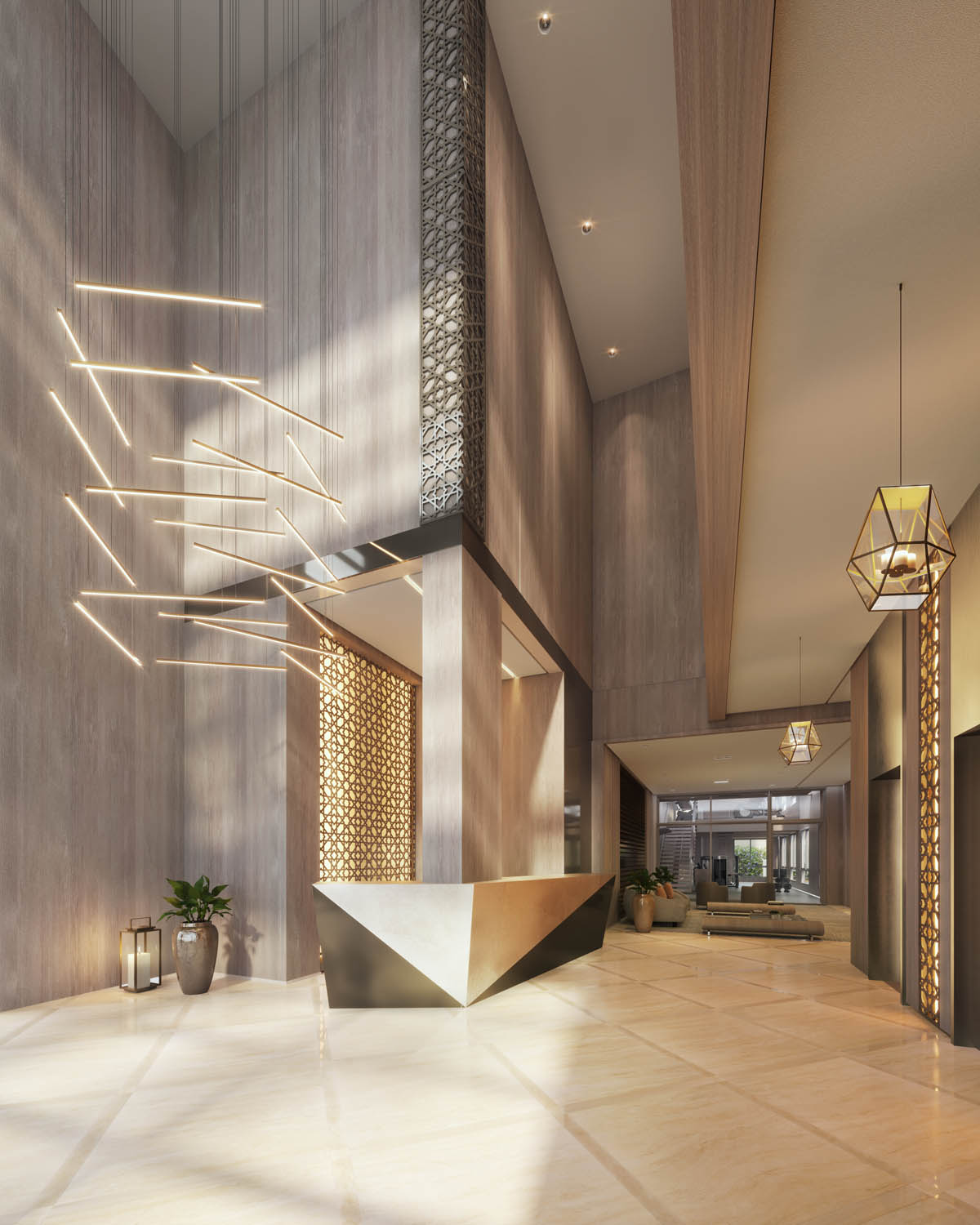 Perspectiva ilustrada do Lobby residencial